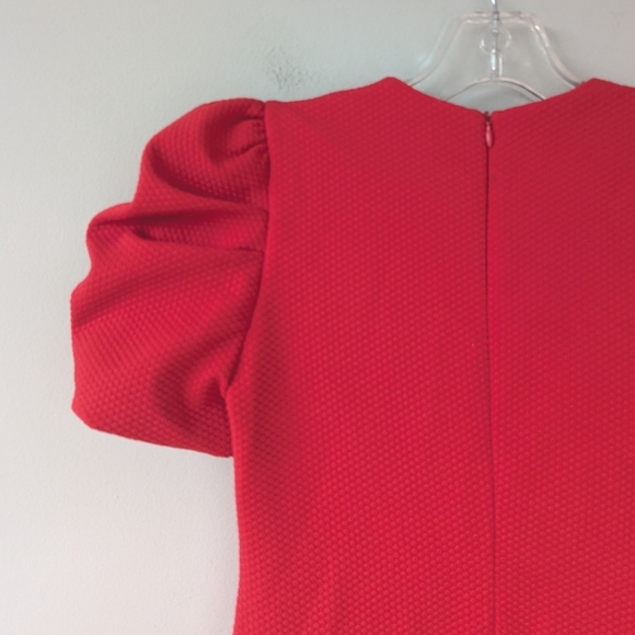 Calvin Klein Petite Women's Red/Pink Textured Puff Sleeve Dress - Picture 7 of 8